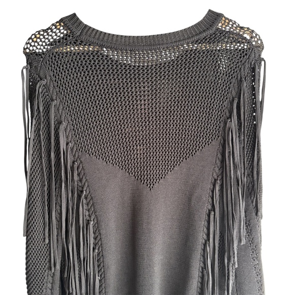 7 For All Mankind Women's Open Weave Fringe Black Sweater Size S - Picture 10 of 11